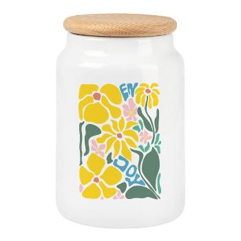 Gute Laune Blumen - gelb - Keksdose mit Holzdeckel - Weiß - Vorne