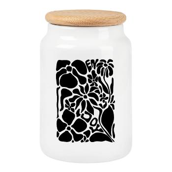 Fleurs abstraites - Profitez-en - Boîte à biscuits avec couvercle en bois - blanc - Devant