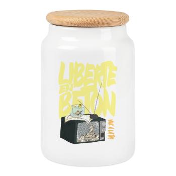 Liberté en Béton - France 10 septembre - Boîte à biscuits avec couvercle en bois - blanc - Devant