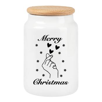 J’aime Joyeux Noël – Déclaration de Noël - Boîte à biscuits avec couvercle en bois - blanc - Devant