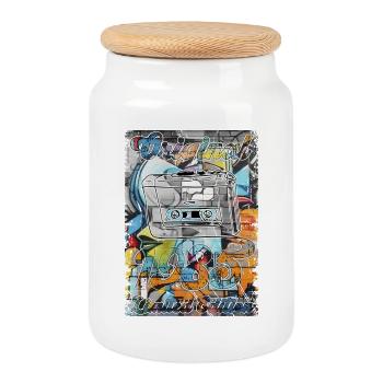 Retro Design mit Kassette Limited Edition 1985 - Keksdose mit Holzdeckel - Weiß - Vorne