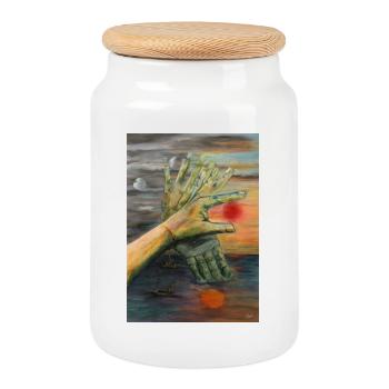 Des mains jumelles surréalistes au coucher du soleil - Boîte à biscuits avec couvercle en bois - blanc - Devant