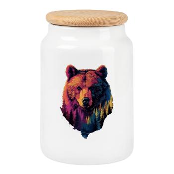 Grizzly Bear Nature Forest Silhouette - Cookie Jar with Wooden Lid - white - Front