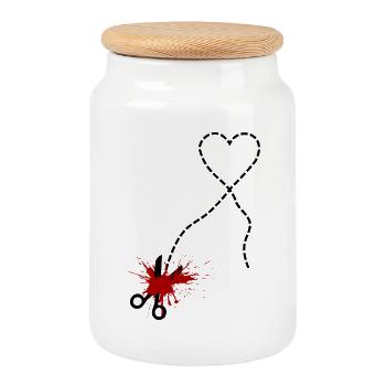 Coupe ici – chagrin d’amour et passion - Boîte à biscuits avec couvercle en bois - blanc - Devant