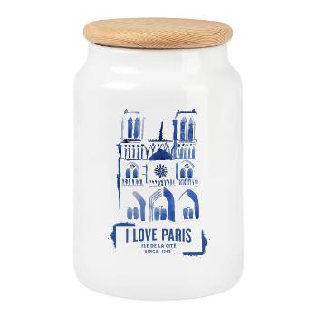 Cathédrale Notre-Dame en Aquatint Bleue - Boîte à biscuits avec couvercle en bois - blanc - Devant