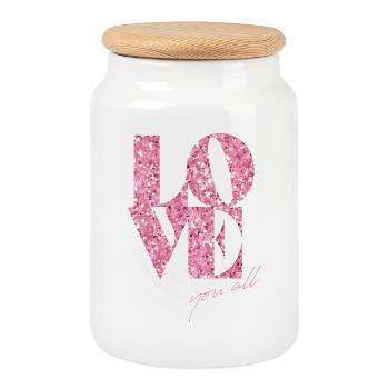 Pink Glitter Love Typography Design - Cookie Jar with Wooden Lid - white - Front