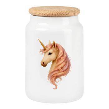 Dreamlike Unicorn – Fantasy Pastel Magic - Cookie Jar with Wooden Lid - white - Front