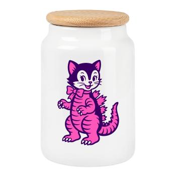 Chat monstre - Boîte à biscuits avec couvercle en bois - blanc - Devant