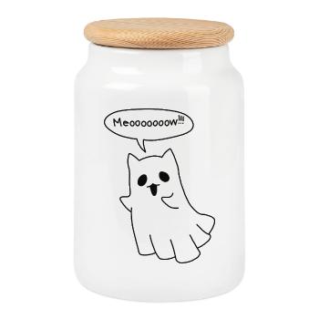 Gruselige Geisterkatze - Halloween Miau - Keksdose mit Holzdeckel - Weiß - Vorne