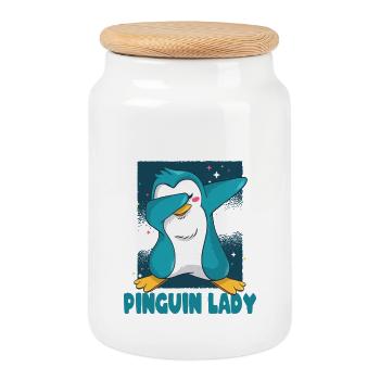 Crazy Penguin Lady Drôle Dictons Ironie Fun - Boîte à biscuits avec couvercle en bois - blanc - Devant