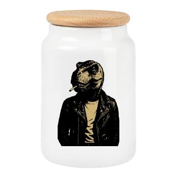 Dino Rebel Lederjacke - Keksdose mit Holzdeckel - Weiß - Vorne