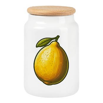 Citron graphique rétro vibrant - Boîte à biscuits avec couvercle en bois - blanc - Devant