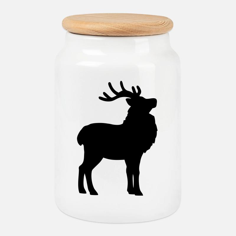 Silhouette de cerf – Motif d’hiver et de Noël - Boîte à biscuits avec couvercle en bois - blanc