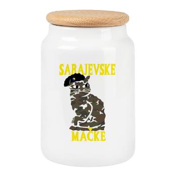 Chat Camouflage Sarajevo Militaire - Boîte à biscuits avec couvercle en bois - blanc - Devant