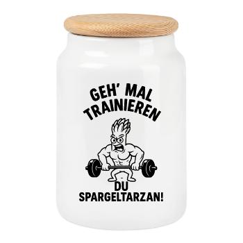spargeltarzan trainieren - Keksdose mit Holzdeckel - Weiß - Vorne