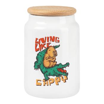 Vivre comme un Cappy - Cappybara Ride Crocodille - Boîte à biscuits avec couvercle en bois - blanc - Devant