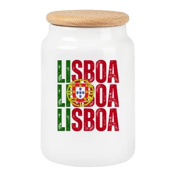 Lisbon Portugal, souvenir of Lisbon - Cookie Jar with Wooden Lid - white - Front