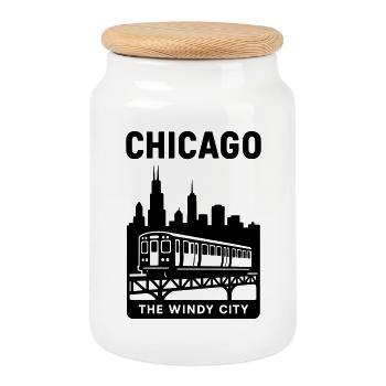 Chicago, USA, Illinois - Cookie Jar with Wooden Lid - white - Front