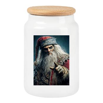 Scary Christmas Krampus Santa - Cookie Jar with Wooden Lid - white - Front