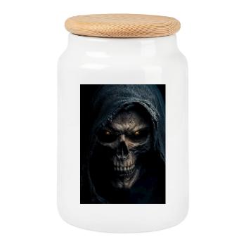 Hooded Skull Grim Reaper - Cookie Jar with Wooden Lid - white - Front