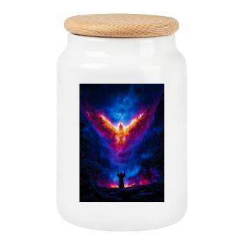 Ascension du Phénix sur l’Abîme ardent - Boîte à biscuits avec couvercle en bois - blanc - Devant