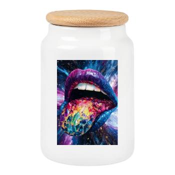 Cosmic Crystal Tongue Burst - Cookie Jar with Wooden Lid - white - Front