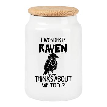 I Wonder If Raven Thinks About Me Too Funny Raven - Boîte à biscuits avec couvercle en bois - blanc - Devant