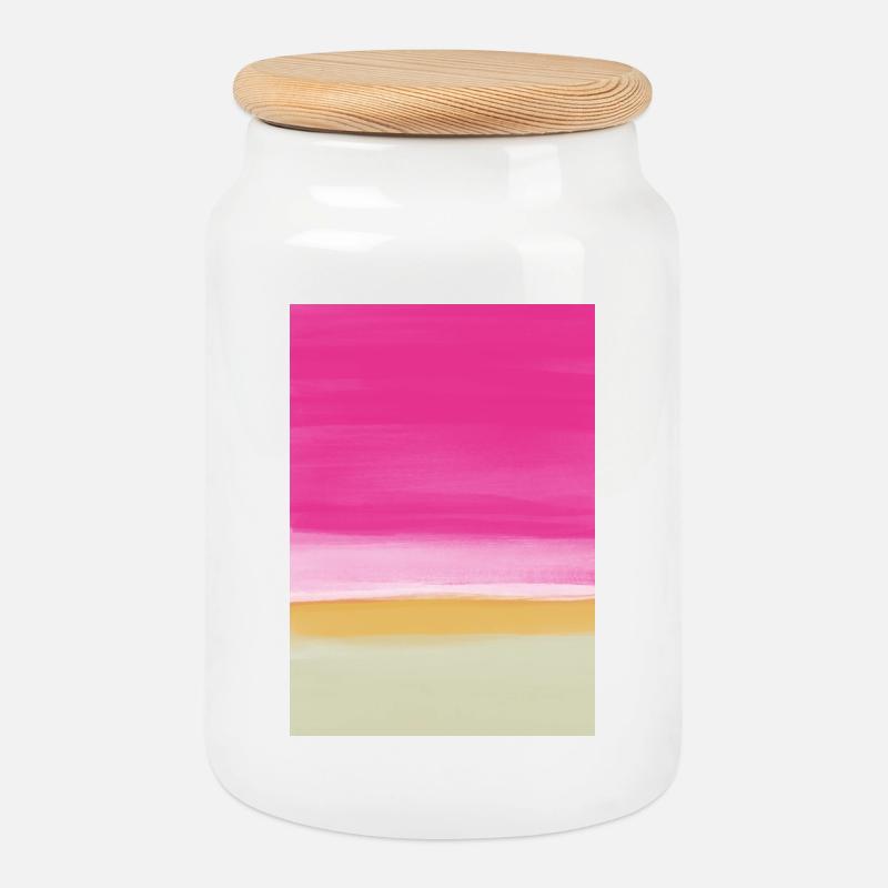 Line study pink yellow - Cookie Jar with Wooden Lid - white