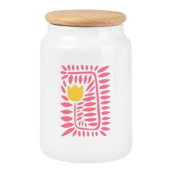Tulipe jaune et rose - Boîte à biscuits avec couvercle en bois - blanc - Devant