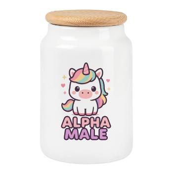 Licorne – Design drôle et décalé - Boîte à biscuits avec couvercle en bois - blanc - Devant
