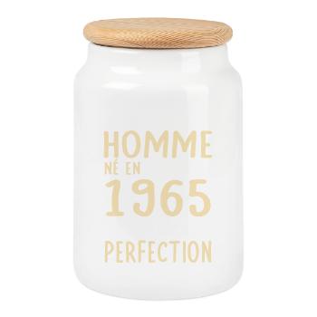 60 Years Anniversary - Born in December 1965 - Cookie Jar with Wooden Lid - white - Front