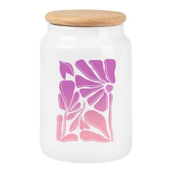 Flower power pink gradient - Cookie Jar with Wooden Lid - white - Front