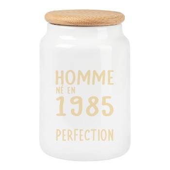 40th Birthday - Born in December 1985 - Cookie Jar with Wooden Lid - white - Front