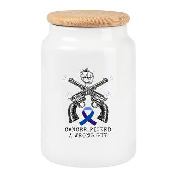 Cancer_picked_a_wrong_guy_Tshirt - Cookie Jar with Wooden Lid - white - Front