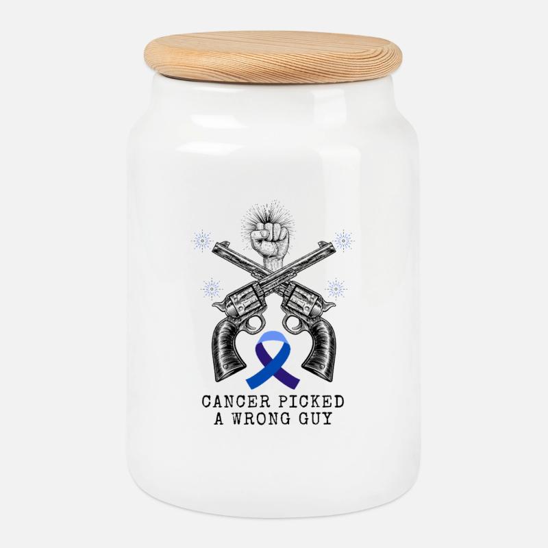 Cancer_picked_a_wrong_guy_Tshirt - Keksdose mit Holzdeckel - Weiß