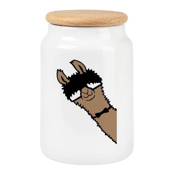 Lama Nerd Geek Brille Fliege Lustig Tier Alpaka - Keksdose mit Holzdeckel - Weiß - Vorne