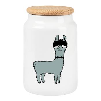 Lama Nerd Geek Hornbrille Fliege Lustig Alpaka Süß - Keksdose mit Holzdeckel - Weiß - Vorne