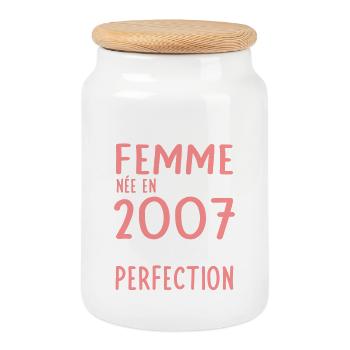 18th birthday - born in December 2007 - Cookie Jar with Wooden Lid - white - Front
