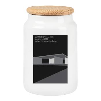Moderne Architektur: Barcelona Pavillon - Keksdose mit Holzdeckel - Weiß - Vorne