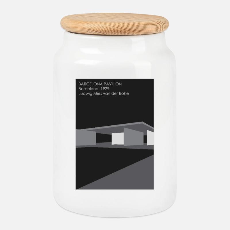 Moderne Architektur: Barcelona Pavillon - Keksdose mit Holzdeckel - Weiß
