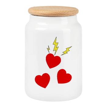 Electric hearts in red - Cookie Jar with Wooden Lid - white - Front