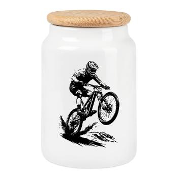 Energetisches Mountainbiken - Keksdose mit Holzdeckel - Weiß - Vorne