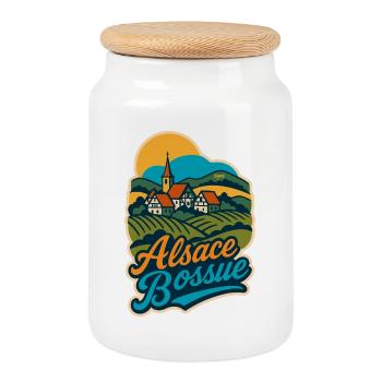 Alsace Bossue – Alsace tordue - Boîte à biscuits avec couvercle en bois - blanc - Devant