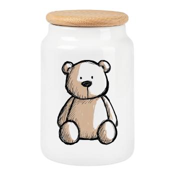 nounours, ours en peluche, petit ourson mignon - Boîte à biscuits avec couvercle en bois - blanc - Devant