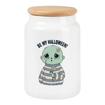 Adorable skull in striped sweater - Cookie Jar with Wooden Lid - white - Front