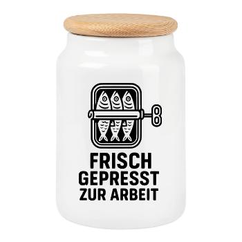 Public transport Freshly squeezed to work - Cookie Jar with Wooden Lid - white - Front