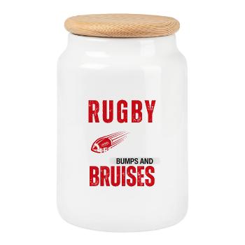 Rugby Player Bumps and Bruises - Cookie Jar with Wooden Lid - white - Front
