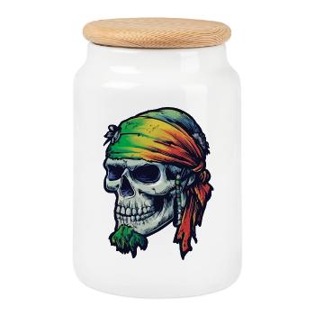 Vivid Rainbow Skull Bandana - Cookie Jar with Wooden Lid - white - Front