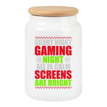 Silent Night Gaming Night All Calm Screens Bright - Cookie Jar with Wooden Lid - white - Front