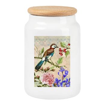 Colorful bird - Cookie Jar with Wooden Lid - white - Front